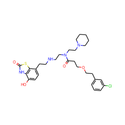 O=C(CCOCCc1cccc(Cl)c1)N(CCNCCc1ccc(O)c2[nH]c(=O)sc12)CCN1CCCCC1 ZINC000169346900