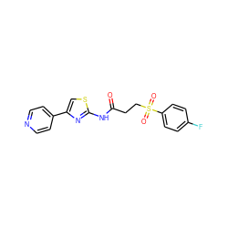 O=C(CCS(=O)(=O)c1ccc(F)cc1)Nc1nc(-c2ccncc2)cs1 ZINC000004303297