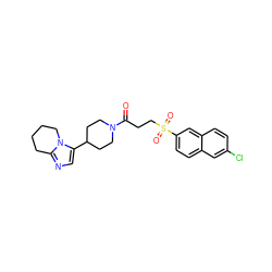 O=C(CCS(=O)(=O)c1ccc2cc(Cl)ccc2c1)N1CCC(c2cnc3n2CCCC3)CC1 ZINC000042887441
