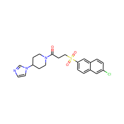 O=C(CCS(=O)(=O)c1ccc2cc(Cl)ccc2c1)N1CCC(n2ccnc2)CC1 ZINC000040411016