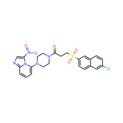 O=C(CCS(=O)(=O)c1ccc2cc(Cl)ccc2c1)N1CCN(c2cccc3ncc([N+](=O)[O-])n23)CC1 ZINC000029055868