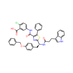 O=C(CCc1c[nH]c2ccccc12)N[C@@H](Cc1ccc(OCc2ccccc2)cc1)c1nc(C(=O)Nc2ccc(Cl)c(C(=O)O)c2)c(-c2ccccc2)s1 ZINC000096285483