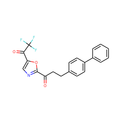 O=C(CCc1ccc(-c2ccccc2)cc1)c1ncc(C(=O)C(F)(F)F)o1 ZINC000029135781