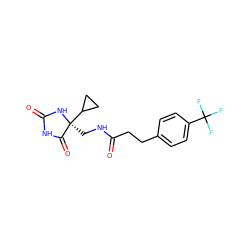 O=C(CCc1ccc(C(F)(F)F)cc1)NC[C@@]1(C2CC2)NC(=O)NC1=O ZINC000218055375