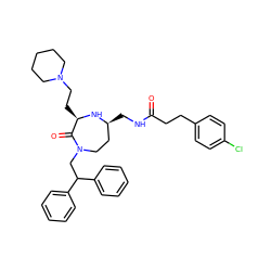 O=C(CCc1ccc(Cl)cc1)NC[C@H]1CCN(CC(c2ccccc2)c2ccccc2)C(=O)[C@@H](CCN2CCCCC2)N1 ZINC000206923361