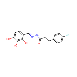 O=C(CCc1ccc(F)cc1)N/N=C/c1ccc(O)c(O)c1O ZINC001772636390