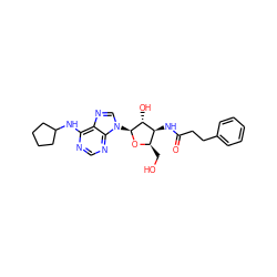 O=C(CCc1ccccc1)N[C@H]1[C@@H](CO)O[C@@H](n2cnc3c(NC4CCCC4)ncnc32)[C@@H]1O ZINC000013766386