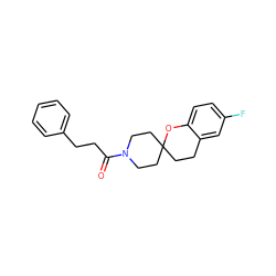 O=C(CCc1ccccc1)N1CCC2(CCc3cc(F)ccc3O2)CC1 ZINC000040834265