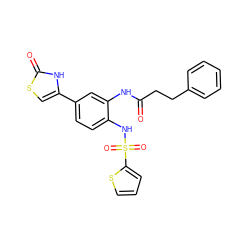 O=C(CCc1ccccc1)Nc1cc(-c2csc(=O)[nH]2)ccc1NS(=O)(=O)c1cccs1 ZINC000095602280