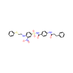 O=C(CCc1ccccc1)Nc1ccc(C(=O)NS(=O)(=O)c2ccc(NCCSc3ccccc3)c([N+](=O)[O-])c2)cc1 ZINC001772586268