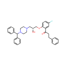 O=C(CCc1ccccc1)c1cc(F)ccc1OC[C@H](O)CN1CCN(C(c2ccccc2)c2ccccc2)CC1 ZINC000073167827