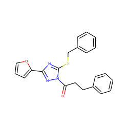 O=C(CCc1ccccc1)n1nc(-c2ccco2)nc1SCc1ccccc1 ZINC000003647287