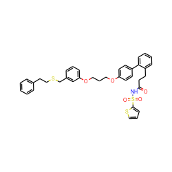 O=C(CCc1ccccc1-c1ccc(OCCCOc2cccc(CSCCc3ccccc3)c2)cc1)NS(=O)(=O)c1cccs1 ZINC000026574665