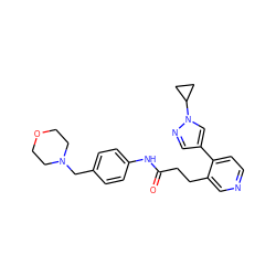 O=C(CCc1cnccc1-c1cnn(C2CC2)c1)Nc1ccc(CN2CCOCC2)cc1 ZINC001772624200