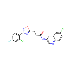 O=C(CCc1nc(-c2ccc(F)cc2Cl)no1)Nc1cnc2ccc(Cl)cc2c1 ZINC000040980181