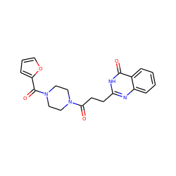 O=C(CCc1nc2ccccc2c(=O)[nH]1)N1CCN(C(=O)c2ccco2)CC1 ZINC000007737951