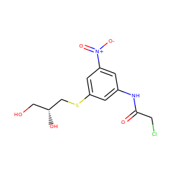 O=C(CCl)Nc1cc(SC[C@H](O)CO)cc([N+](=O)[O-])c1 ZINC000000373962