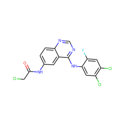 O=C(CCl)Nc1ccc2ncnc(Nc3cc(Cl)c(Cl)cc3F)c2c1 ZINC000013671601