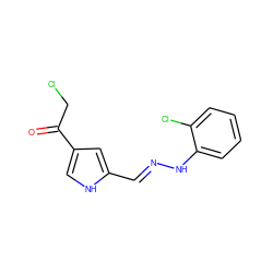 O=C(CCl)c1c[nH]c(/C=N/Nc2ccccc2Cl)c1 ZINC000008873699