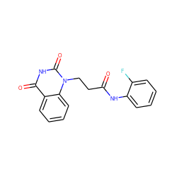 O=C(CCn1c(=O)[nH]c(=O)c2ccccc21)Nc1ccccc1F ZINC000012460517