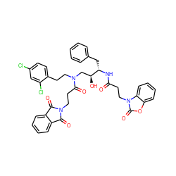 O=C(CCn1c(=O)oc2ccccc21)N[C@@H](Cc1ccccc1)[C@@H](O)CN(CCc1ccc(Cl)cc1Cl)C(=O)CCN1C(=O)c2ccccc2C1=O ZINC000095608538