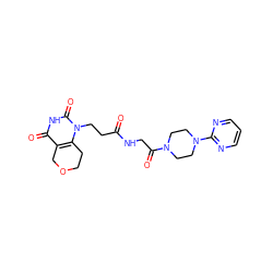 O=C(CCn1c2c(c(=O)[nH]c1=O)COCC2)NCC(=O)N1CCN(c2ncccn2)CC1 ZINC000013860441