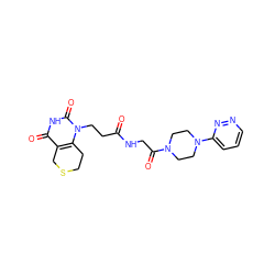 O=C(CCn1c2c(c(=O)[nH]c1=O)CSCC2)NCC(=O)N1CCN(c2cccnn2)CC1 ZINC000013860432