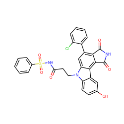 O=C(CCn1c2ccc(O)cc2c2c3c(c(-c4ccccc4Cl)cc21)C(=O)NC3=O)NS(=O)(=O)c1ccccc1 ZINC000042852300