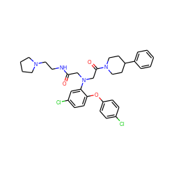 O=C(CN(CC(=O)N1CCC(c2ccccc2)CC1)c1cc(Cl)ccc1Oc1ccc(Cl)cc1)NCCN1CCCC1 ZINC000299828625