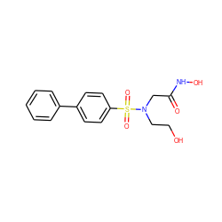 O=C(CN(CCO)S(=O)(=O)c1ccc(-c2ccccc2)cc1)NO ZINC000053683340