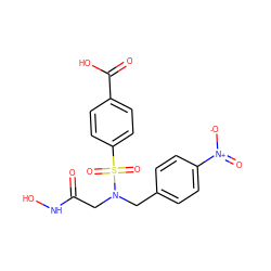 O=C(CN(Cc1ccc([N+](=O)[O-])cc1)S(=O)(=O)c1ccc(C(=O)O)cc1)NO ZINC000013808291