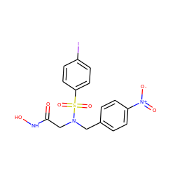 O=C(CN(Cc1ccc([N+](=O)[O-])cc1)S(=O)(=O)c1ccc(I)cc1)NO ZINC000013808261