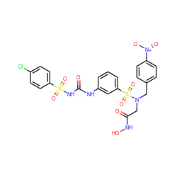 O=C(CN(Cc1ccc([N+](=O)[O-])cc1)S(=O)(=O)c1cccc(NC(=O)NS(=O)(=O)c2ccc(Cl)cc2)c1)NO ZINC000029548909