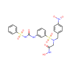 O=C(CN(Cc1ccc([N+](=O)[O-])cc1)S(=O)(=O)c1cccc(NC(=O)NS(=O)(=O)c2ccccc2)c1)NO ZINC000029553178