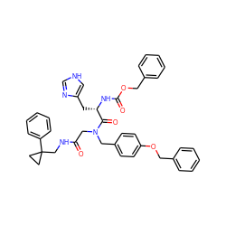 O=C(CN(Cc1ccc(OCc2ccccc2)cc1)C(=O)[C@H](Cc1c[nH]cn1)NC(=O)OCc1ccccc1)NCC1(c2ccccc2)CC1 ZINC000003937457