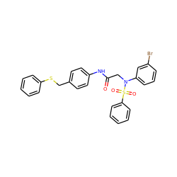 O=C(CN(c1cccc(Br)c1)S(=O)(=O)c1ccccc1)Nc1ccc(CSc2ccccc2)cc1 ZINC000002085247