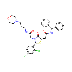 O=C(CN1C(=O)[C@@H](CC(=O)NC(c2ccccc2)c2ccccc2)S[C@@H]1c1ccc(Cl)cc1Cl)NCCCN1CCOCC1 ZINC000029389142