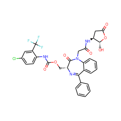 O=C(CN1C(=O)[C@@H](COC(=O)Nc2ccc(Cl)cc2C(F)(F)F)N=C(c2ccccc2)c2ccccc21)N[C@H]1CC(=O)O[C@@H]1O ZINC000049778144