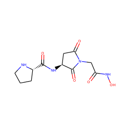 O=C(CN1C(=O)C[C@H](NC(=O)[C@@H]2CCCN2)C1=O)NO ZINC000073224315