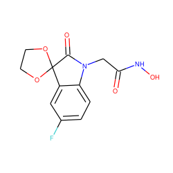 O=C(CN1C(=O)C2(OCCO2)c2cc(F)ccc21)NO ZINC000096258369