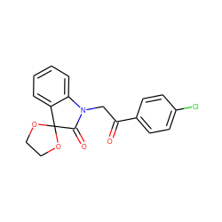 O=C(CN1C(=O)C2(OCCO2)c2ccccc21)c1ccc(Cl)cc1 ZINC000000062112