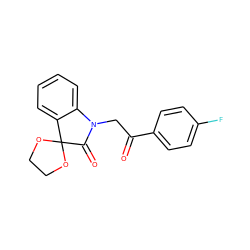 O=C(CN1C(=O)C2(OCCO2)c2ccccc21)c1ccc(F)cc1 ZINC000003030038