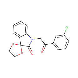 O=C(CN1C(=O)C2(OCCO2)c2ccccc21)c1cccc(Cl)c1 ZINC001772597964