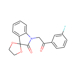 O=C(CN1C(=O)C2(OCCO2)c2ccccc21)c1cccc(F)c1 ZINC001772606052