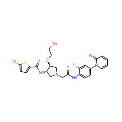 O=C(CN1C[C@H](NC(=O)c2ccc(Cl)s2)[C@@H](OCCO)C1)Nc1ccc(-n2ccccc2=O)cc1F ZINC000056834524