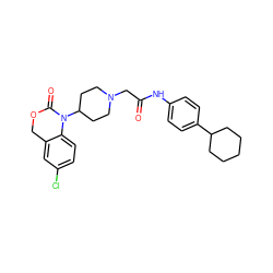 O=C(CN1CCC(N2C(=O)OCc3cc(Cl)ccc32)CC1)Nc1ccc(C2CCCCC2)cc1 ZINC000013612716