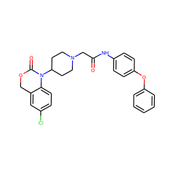 O=C(CN1CCC(N2C(=O)OCc3cc(Cl)ccc32)CC1)Nc1ccc(Oc2ccccc2)cc1 ZINC000013612704