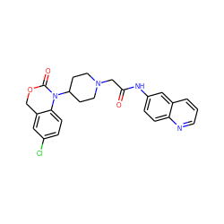 O=C(CN1CCC(N2C(=O)OCc3cc(Cl)ccc32)CC1)Nc1ccc2ncccc2c1 ZINC000013612795