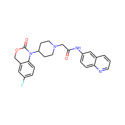 O=C(CN1CCC(N2C(=O)OCc3cc(F)ccc32)CC1)Nc1ccc2ncccc2c1 ZINC000013612793