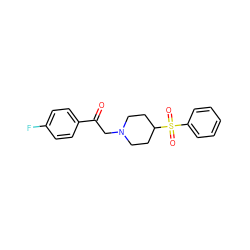 O=C(CN1CCC(S(=O)(=O)c2ccccc2)CC1)c1ccc(F)cc1 ZINC000053224601